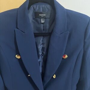 Mango Navy Blue Blazer with Gold Accents